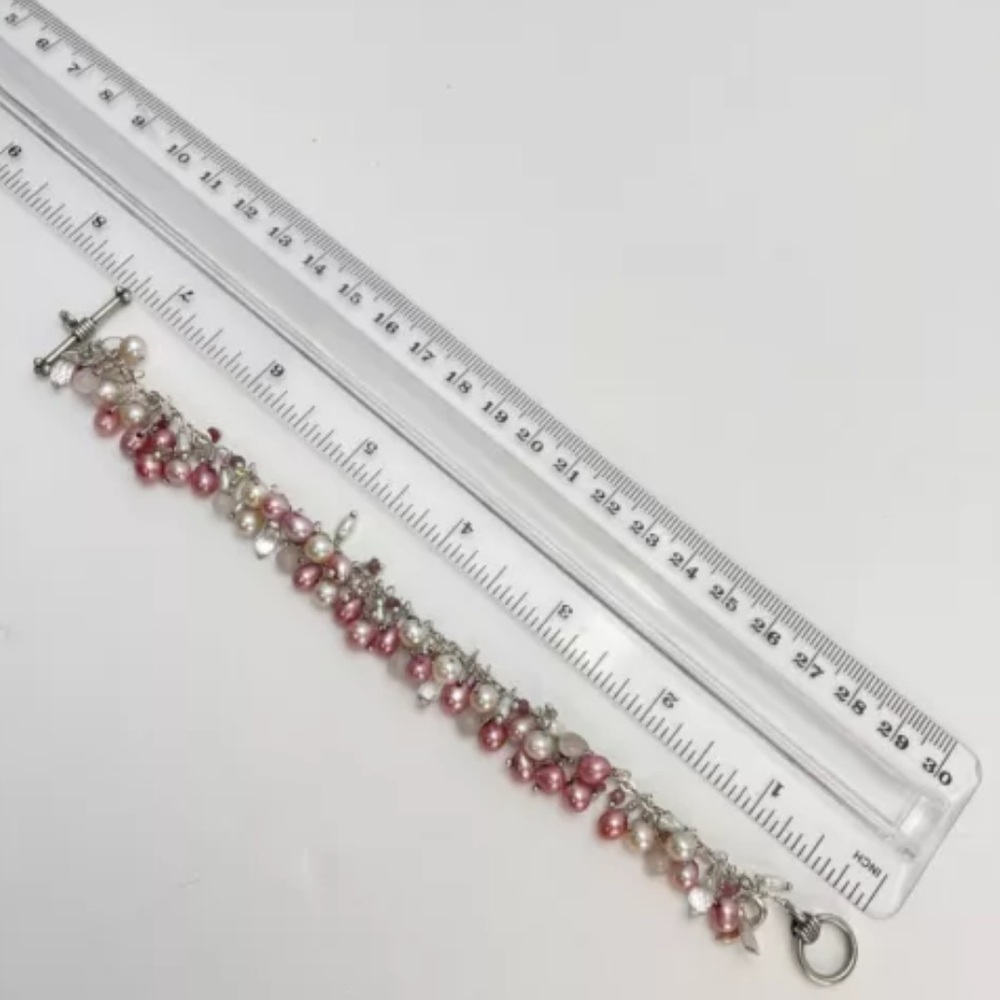 Sterling Silver & Pearls 7.5" Bracelet Laura Gibson Breast Cancer Awareness - Picture 2 of 7